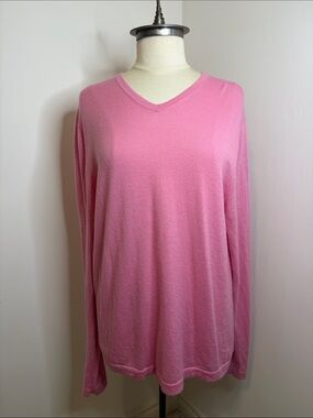 PATRICK ASSARAF Pink 100% Cashmere V-Neck Sweater SIZE XL